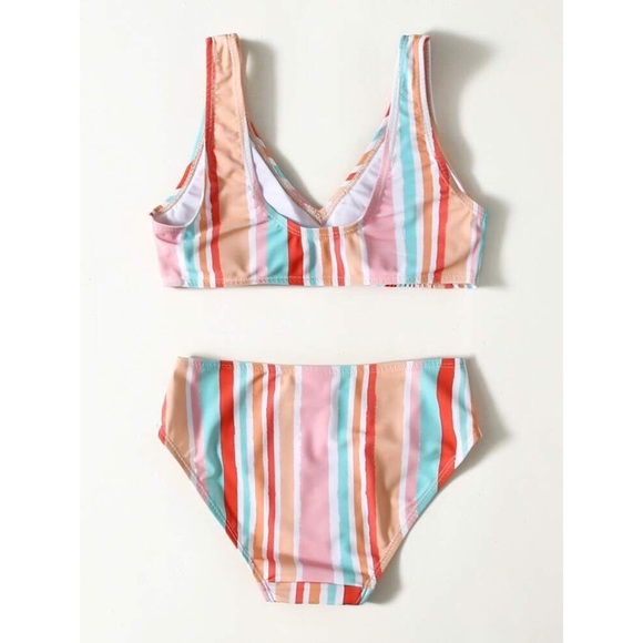 SHEIN Girls Striped High Waisted Rainbow Bikini - Picture 2 of 4